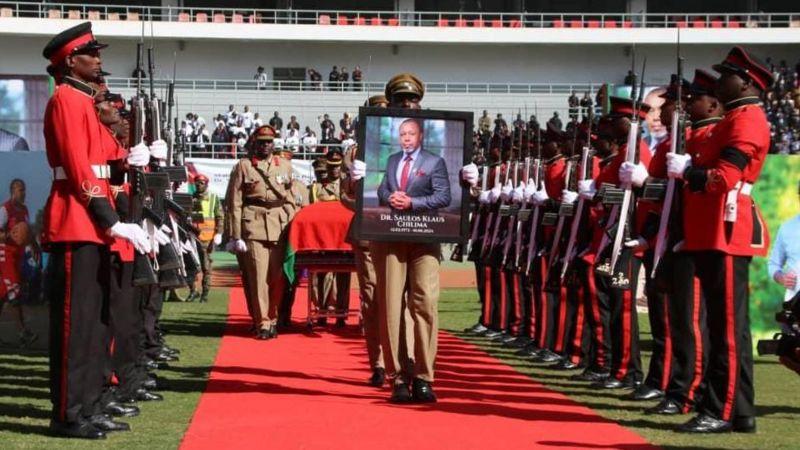 His coffin was brought into the stadium by a guard of honour