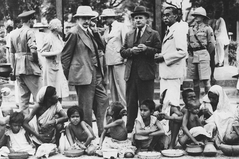 Sir Archibald Wavell, Viceroy of India from late 1943, visiting victims of the famine